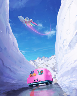 ambiguous_gender car cloud day driving feral flying group mountain mountain_range road sky snow trio_focus vehicle suyasuyabi427 kirby_(series) kirby_air_ride kirby_and_the_forgotten_land nintendo bandana_waddle_dee car_mouth_kirby dragoon_(kirby) elfilin kirby shadow_kirby alien chinchilla chinchillid mammal rodent starling_(kirby) starman_(kirby) ufo_(kirby) waddle_dee 2025 absurd_res digital_drawing_(artwork) digital_media_(artwork) digital_painting_(artwork) hi_res painting_(artwork) signature watermark