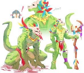 abs anthro bone bone_mask crouching green_body male mask muscular muscular_anthro muscular_male nipples pecs simple_background skull skull_mask solo staff tail tongue tongue_out white_background monsieurmoka terraria witch_doctor_(terraria) lihzahrd lizardman reptile scalie hi_res