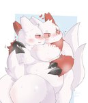 ambiguous_gender anthro big_butt biped blush bodily_fluids butt claws duo hug huge_butt nude rear_view simple_background smile sweat sweatdrop thick_thighs wide_hips jimmiezangoo nintendo pokemon generation_3_pokemon pokemon_(species) zangoose 2023 absurd_res digital_media_(artwork) hi_res