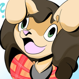 anthro brown_body brown_fur ears_down female fur happy oblivious pivoted_ears plaid question_mark solo wide_eyed andetheslayer lagomorph leporid mammal rabbit 1:1 absurd_res bust_portrait headshot_portrait hi_res portrait