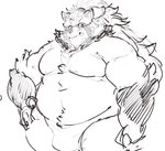 anthro asian_clothing belly biceps bulge clothing east_asian_clothing fundoshi hair japanese_clothing long_hair male muscular muscular_arms overweight pecs ponytail solo underwear exe_exem lifewonders tokyo_afterschool_summoners goemon_(tas) canid canine mammal raccoon_dog tanuki sketch