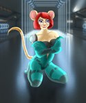 anthro breasts clothing eyewear female futuristic hair lips machine red_hair robot_arm science_fiction seductive solo spacecraft suit thick_bottom_lip underwear undressing vehicle lucareelo mammal mouse murid murine rodent fiction absurd_res hi_res