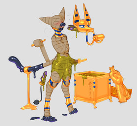 anklet anthro bad_end bdsm blinded blush bondage bound box brush buttplug canister collar container crossed_arms digitigrade egyptian encasement feet glue gold_(metal) hose imminent_anal implied_permanent inflatable_toy jewelry legband linen long_term male mask mask_off mummification mummified mummy_wrappings nasal_penetration nasal_tube open_mouth oral_and_nasal_mask ornament paws permanent permanent_bondage plug_(sex_toy) pointy_ears posture_collar resin sex_toy slime solo spool standing tail thighband tube wrapped_arms wrapped_up wrappings banderi khefri_(thorphax) domestic_cat felid feline felis mammal hi_res