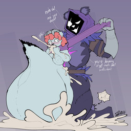 armor belt big_breasts blush bodily_fluids breasts clenching_balls cum cum_everywhere cum_in_ass cum_inflation cum_inside cum_overflow cum_splatter cum_through dialogue female genital_fluids gynomorph gynomorph/female heart_eyes heart_symbol inflation internal intersex intersex/female messy motion_lines questionable_consent scarf_pull seam_(sewing) simple_background size_difference smug_face straps tears tears_of_pleasure thick_thighs endr404 epic_games fortnite hashi_bleu raven_team_leader bear mammal teddy_bear_(species) 1:1 absurd_res colored hi_res watermark