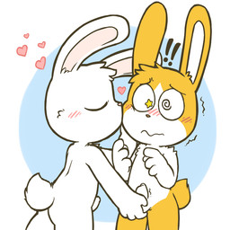 anthro ball_fondling balls duo erection eyes_closed fondling genitals heart_symbol holding_another's_penis holding_penis humanoid_genitalia humanoid_penis kissing_cheek male male/male penis shota surprised young young_anthro young_male young_on_young oob oob_(character) lagomorph leporid mammal rabbit 1:1 2017