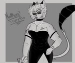 anthro black_clothing black_dress clothing dress elegant elegant_dress eyewear female glasses scar solo suit tomboy nomoretigre420 dani_von_maschinegewehr felid feline hybrid mammal 6:5 absurd_res greyscale hi_res monochrome source_request