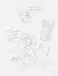 2023 anthro anthrofied apron baby_talk baseball_cap cashier claws clothed clothing comic debit_card dialogue duo ear_piercing ed_mortis employee english_text female finger_claws fingernails fluffalo_(fluffy_pony) fluffy_pony fluffy_pony_(species) graphite_(artwork) greyscale hair handwritten_text hat headgear headwear holding_object human humanoid_hands looking_up male mammal monochrome nails pencil_(artwork) piercing ponytail shirt simple_background sketch speech_bubble text topwear traditional_media_(artwork) watermark white_background xeno_(ed_mortis)