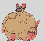 anthro balls belly big_belly eyewear facial_hair genitals glasses male mature_male moobs mustache navel nipples overweight overweight_male penis simple_background solo charmcharmcharm mammal murid murine rat rodent 2024