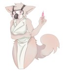 anthro big_breasts breasts clothing coat doctor female fur lab_coat mask nipple_outline solo thick_thighs topwear white_body white_clothing white_coat white_fur white_topwear wide_hips gnolub changed_(video_game) dr._k_(changed) domestic_cat felid feline felis mammal hi_res