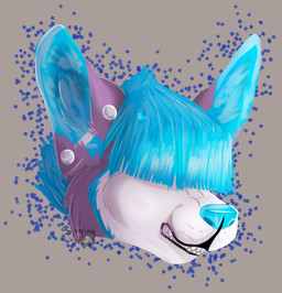 anthro blind blue_hair blue_nose disability ear_piercing female fur hair industrial_piercing piercing simple_background solo singingbirdstudio whip_(character) canid canine canis domestic_dog herding_dog mammal pastoral_dog welsh_corgi 2017 digital_media_(artwork) headshot_portrait portrait