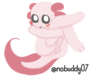 anthro balls black_sclera blush butt genitals gills legs_up looking_at_viewer male nude_anthro nude_male penis pink_body raised_leg rear_focus simple_background sitting smile solo tail nobuddy sorbet_(nobuddy) amphibian aquatic axolotl mole_salamander salamander hi_res