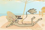 anthro beach butt long_tail lying male nude pigtails red_eyes sea seaside solo summer sun tail water djannetur arhitip_(djannetur) hybrid hi_res