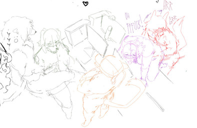 anthro blush blush_lines collaborative female group male male/female office penetration vulgar muskylicious canid canine canis domestic_dog felid feline lion mammal pantherine procyonid raccoon tiger wolf guide_lines sketch