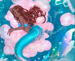 black_hair blue_eyes breasts dark_body dark_skin female hair jewelry long_hair medium_breasts mermaid_tail necklace necklace_only not_furry nude solo split_form cogamori disney the_little_mermaid_(1989) ariel_(disney) humanoid marine merfolk