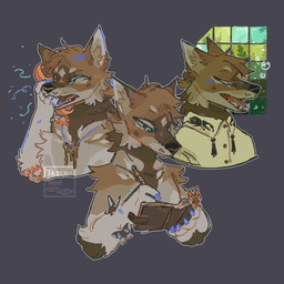ambiguous_gender anthro blue_eyes book brown_body brown_ears brown_fur clothing eyes_closed fangs fur fur_markings hair holding_book holding_object holding_pencil jewelry key key_necklace markings multiple_poses necklace open_mouth pencil_(object) pose solo star_(marking) tan_body tan_ears tan_fur tan_hair teeth white_body white_clothing white_ears white_fur nowheremotel canid canine canis domestic_dog mammal 1:1 hi_res