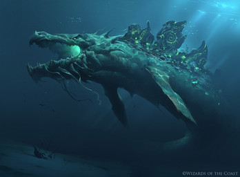 ambiguous_gender dutch_angle feral glowing glowing_mouth green_body macro open_mouth shipwreck solo tail underwater water 88grzes hasbro jewish_mythology magic:_the_gathering mythology wizards_of_the_coast slinn_voda_(magic:_the_gathering) aquatic aquatic_dragon dragon leviathan mythological_creature mythological_marine mythological_scalie scalie 2018 official_art