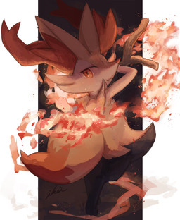 3_fingers ambiguous_anthro ambiguous_gender anthro arm_tuft biped black_body black_fur cheek_tuft digitigrade dipstick_tail elemental_manipulation emoji_description facial_tuft fingers fire fire_manipulation flesh_fang fur holding_object holding_stick inner_ear_fluff looking_at_viewer looking_back looking_back_at_viewer markings multicolored_body multicolored_fur nude_ambiguous nude_anthro on_model orange_body orange_eyes orange_fur orange_nose orange_tail pointy_ears prick_ears rear_view shoulder_tuft simple_background smile snout solo standing stick tail tail_markings three-quarter_view tuft two_tone_tail white_bars white_body white_fur yellow_body yellow_fur yellow_tail ikei nintendo pokemon braixen canid generation_6_pokemon mammal pokemon_(species) 2022 digital_drawing_(artwork) digital_media_(artwork) full-length_portrait hi_res portrait shaded signature