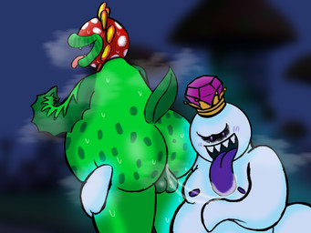 anthro big_butt blush blush_lines bodily_fluids butt duo male male/male musk musky_anus overweight overweight_male plant presenting presenting_hindquarters saliva saliva_on_tongue saliva_string sweat sweatdrop sweaty_butt tongue tongue_out anonymous_artist luigi's_mansion mario_bros nintendo king_boo petey_piranha boo_(mario) elemental_creature flora_fauna ghost piranha_plant spirit 4:3 hi_res