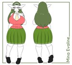 accessory big_breasts bottomwear breasts brown_eyes clothing curvy_figure eyewear female glasses green_hair hair hair_accessory hairband hand_on_breast huge_breasts loafers long_hair long_socks looking_away not_furry simple_background skirt solo thick_thighs voluptuous voluptuous_female white_background wide_hipped_female wide_hips kloudmutt nintendo pokemon mina_evaline gardevoir generation_3_pokemon humanoid pokemon_(species) 2021 character_name hi_res model_sheet