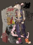 anthro belt braces_(clothing) ear_piercing ear_ring eyes_closed hand_in_pocket male navel open_mouth open_smile piercing pockets ring_piercing sharp_teeth smile solo stub_(rockthecoon) teeth rockthecoon american_opossum mammal marsupial 3:4 hi_res