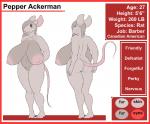 anthro areola big_breasts breasts female genitals grey_hair hair huge_breasts nipples nude pussy simple_background solo standing text white_background ritts pepper_ackerman mammal murid murine rat rodent 2015 digital_media_(artwork) english_text model_sheet