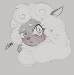 ambiguous_gender anthro blush blush_lines female fluffy fur solo wool_(fur) truemew bovid caprine mammal sheep headshot_portrait hi_res portrait