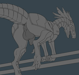 anus backsack balls claws digitigrade feral finger_claws flaccid foreskin genitals horn humanoid_genitalia humanoid_genitalia_on_feral humanoid_penis humanoid_penis_on_feral machine male multicolored_body penis presenting presenting_anus presenting_balls presenting_penis solo tail toe_claws two_tone_body unretracted_foreskin kedoragi dinosaur dromaeosaurid prehistoric_species reptile robot saurischian scalie theropod absurd_res hi_res