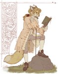 anthro art_nouveau black_clothing black_footwear black_shoes blonde_eyebrows blonde_hair blue_eyes book classy clothing coat countershade_face countershade_feet countershade_snout countershading elaborate_clothing eyebrows feet fluffy fluffy_tail footwear fur hair historical male multicolored_body multicolored_fur pink_clothing pink_coat pink_topwear rococo_clothing snout socks solo tail thick_tail topwear two_tone_body two_tone_fur vintage walking_stick white_body white_clothing white_footwear white_fur white_socks yellow_body yellow_fur tatujapa edgar_vladilisitsa canid canine fox mammal absurd_res hi_res