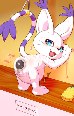 abdominal_bulge anal anal_penetration anus arm_tuft blue_eyes blush bodily_fluids bulge buttplug buttplug_in_ass buttplug_insertion cute_fangs dipstick_tail elbow_tuft fangs female fur genitals heart_censor heart_symbol looking_at_viewer looking_back looking_back_at_viewer markings object_in_ass open_mouth penetration plug_(sex_toy) plug_insertion plump_labia purple_body purple_fur purple_tail_tip sex_toy sex_toy_in_ass sex_toy_insertion solo sweat tail tail_markings tail_tuft teeth text tongue tuft vulva white_body white_fur alacarte bandai_namco digimon digimon_(species) gatomon censored hi_res japanese_text partially_translated translation_request