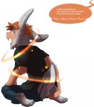 anthro bodily_fluids buckteeth butt clothed clothing dialogue human_to_anthro kneeling long_ears magic male open_mouth short_tail solo species_transformation spell sweat tail teeth text torn_clothing transformation fujoshiineko lagomorph leporid mammal rabbit english_text hi_res