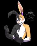 anthro fur hypnosis latex male mind_control pet_praise praise simple_background solo text transformation cubi flir_(rabbit) goo_creature lagomorph leporid mammal rabbit 2016 english_text