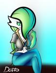 2018 absurd_res alexia_(dotto) big_breasts bra breasts cleavage clothed clothing digital_media_(artwork) dittodotto eyelashes fan_character female gardevoir generation_3_pokemon hair hi_res legwear looking_at_viewer nintendo not_furry pokemon pokemon_(species) simple_background smile solo underwear