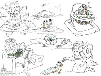 age_regression ambiguous_gender clothed clothing cuddling duo feeding female feral grub leaf neonate toy transformation young young_ambiguous young_feral conditional_dnp lustylamb becquerel_(timidauxiliator) arthropod caterpillar insect larva lepidopteran moth 4:3 sketch mother_(lore) parent_(lore)