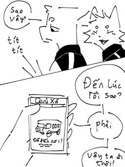 anthro blush blush_lines blush_stickers bus clothing commercial_vehicle duo electronics eyes_closed fingers laugh looking_down male male/male notification open_mouth phone playful playful_expression playful_face school_uniform text uniform vehicle toastedeh toast_(toastedeh) canid canine felid feline mammal 3:4 comic hi_res monochrome translated vietnamese_text