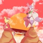 anthro beads cloud detailed_background duo female japan jewelry kung_fu necklace outside red_eyes rock smile training kitsunekotaro nintendo pokemon fan_character shoa_mien generation_5_pokemon mienfoo mienshao pokemon_(species)