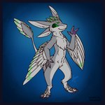 3_fingers 4_ears anthro declawed feathered_skirt feathered_wings feathers fingers fluffy fluffy_chest male multi_ear solo tail tail_fan tail_feathers wings ardeo kalakian_(artist) third-party_edit avali hi_res