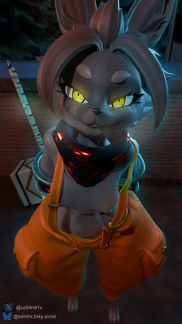 anthro athletic athletic_anthro athletic_female breasts breath brown_body brown_fur brown_hair clothed clothing erect_nipples female first_person_view fur glowing glowing_eyes hair looking_at_viewer night nipples partially_clothed scarf short_hair size_difference small_breasts smaller_female solo yellow_eyes samtrix seriuswolf_(modeler) shangri-la_frontier bilac_(shangri-la_frontier) lagomorph leporid mammal rabbit 3d_(artwork) 4k 9:16 absurd_res digital_media_(artwork) hi_res