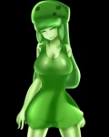 breasts cleavage clothed clothing dress eyes_closed featureless_breasts featureless_crotch female green_body green_skin hand_behind_back navel not_furry simple_background slime smile solo translucent translucent_clothing transparent_background unknown_artist microsoft minecraft mob_talker mojang xbox_game_studios humanoid slime_(minecraft) alpha_channel