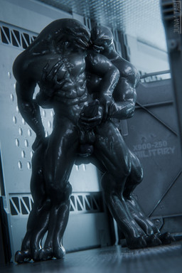 4_fingers abs anthro balls barely_visible_knot big_balls big_penis biped black_balls black_body black_glans black_penis duo dutch_angle erection eye_contact fingernails fingers front_view genitals glans glistening glistening_body hand_on_another's_chest hand_on_another's_leg hand_on_another's_wrist hand_on_chest hand_on_leg hand_on_partner's_penis hand_on_penis hand_on_wrist handjob holding_penis humanoid_genitalia humanoid_penis hybrid_genitalia hybrid_penis inside knot knotted_humanoid_penis knotted_penis looking_at_another looking_at_partner male male/male mandibles muscular muscular_anthro muscular_male nails navel non-canine_knot nude_anthro nude_male pecs penile penis reach_around rubbing_penis serratus sex sharp_fingernails sharp_nails sharp_teeth standing teeth thick_thighs wide_stance junatah no-name-no-problem_(modeler) halo_(series) microsoft xbox_game_studios alien sangheili 2025 2:3 3d_(artwork) absurd_res blender_(artwork) digital_media_(artwork) hi_res watermark