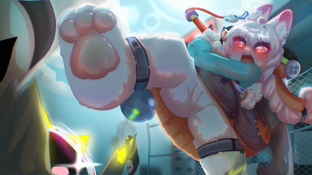 ambiguous_gender angry anklet anthro blush braided_hair butt clothed clothing day duo ear_piercing feet female foot_focus fur genitals hair holding_melee_weapon holding_object holding_sword holding_weapon inner_ear_fluff jewelry loli long_hair looking_at_viewer melee_weapon no_underwear open_mouth outside piercing pink_hair red_eyes screaming sky solo spread_legs spreading sword tail teeth tongue tuft vulva weapon young fu_kawa mihoyo zenless_zone_zero zhao_(zenless_zone_zero) lagomorph leporid mammal rabbit thiren 16:9 4k absurd_res digital_media_(artwork) hi_res widescreen adult_(lore)