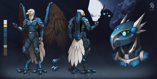 anthro arm_guards armor armored_boots athletic athletic_anthro athletic_male beak brown_body brown_feathers claws clothed clothing digitigrade elbow_pads feathers feet front_view fully_clothed gauntlets gloves handwear headgear helmet knee_pads looking_at_viewer male metal_claws rear_view retractable_claws shoulder_guards silhouette solo spacesuit standing talons toes toned_body white_body white_feathers wings yellow_eyes cereus93 alcander accipitrid accipitriform avian bald_eagle bird eagle sea_eagle 2025 absurd_res hi_res model_sheet