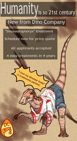 ambiguous_gender bottomwear clothed clothed_feral clothing demi_transformation fake_advertisement feathers feral logo markings orange_body orange_feathers ring_(marking) ringed_tail shirt shorts slow_transformation solo speech_bubble striped_body striped_markings striped_skin striped_tail stripes tail tail_markings text topwear transformation yellow_eyes welcometaco dinosaur human hybrid mammal prehistoric_species reptile saurischian scalie sinosauropteryx theropod english_text hi_res