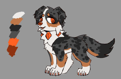 ambiguous_gender blush blush_lines claws dipstick_tail feral fluffy fluffy_tail fur fur_markings grey_background looking_at_viewer markings neck_tuft orange_claws orange_eyes orange_nose simple_background solo spots spotted_markings spotted_nose standing tail tail_markings tuft vedacia nintendo pokemon wren_(veevobyte) australian_shepherd canid canine canis domestic_dog generation_7_pokemon herding_dog mammal pastoral_dog pokemon_(species) rockruff sheepdog colored digital_media_(artwork) model_sheet nonbinary_(lore)