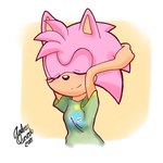 anthro black_nose blush clothing eyelashes female fur glossy_eyed pink_body pink_fur shirt simple_background solo topwear andreasonicka sega sonic_the_hedgehog_(series) amy_rose eulipotyphlan hedgehog mammal 1:1 signature