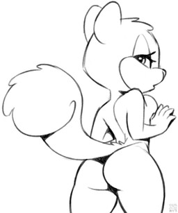 anthro bedroom_eyes breasts buckteeth butt female looking_at_viewer narrowed_eyes seductive simple_background solo standing tail teeth white_background xylas nickelodeon spongebob_squarepants sandy_cheeks eastern_grey_squirrel grey_squirrel mammal rodent sciurid tree_squirrel 2020 5:6 hi_res monochrome