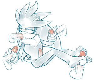 anthro balls bodily_fluids claws clothing disembodied_penis erection feet fellatio fluffy fluffy_chest foot_fetish foot_on_penis foot_play footjob genital_fluids genitals gloves gloves_only group half-closed_eyes handjob handwear handwear_only humanoid_genitalia humanoid_penis leaking_precum male male/male male_penetrated male_penetrating male_penetrating_male mostly_nude narrowed_eyes oral pawpads penetration penile penis penis_in_mouth precum saliva saliva_on_face saliva_on_penis sex simple_background sitting soles solo_focus tail toe_claws toes tongue tongue_out tongue_out_fellatio two-footed_footjob white_background white_body yellow_eyes mayghely sega sonic_the_hedgehog_(series) silver_the_hedgehog eulipotyphlan hedgehog mammal 2026 absurd_res digital_drawing_(artwork) digital_media_(artwork) hi_res restricted_palette