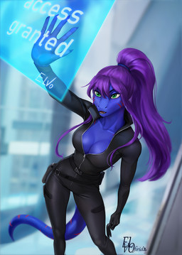 anthro biped breasts claws clothed clothed_anthro clothed_female clothing female fingers front_view hair inside medium_breasts non-mammal_breasts solo standing tail teeth tongue elvofirida lizard reptile scalie 2026 digital_drawing_(artwork) digital_media_(artwork) hi_res