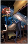 anthro biped boots breasts brown_hair butt captain claws clothed clothing detailed_background eyeshadow female footwear gloves green_eyes green_eyeshadow hair half-closed_eyes handwear high_heeled_boots high_heels legwear lips looking_at_viewer makeup markings milky_way mole_(marking) narrowed_eyes pupils ship shoes short_hair sitting slit_pupils smile smirk solo space star thigh_boots thigh_highs vehicle watercraft wide_hips fernando_faria disney treasure_planet captain_amelia alien domestic_cat felid feline felis mammal 2011