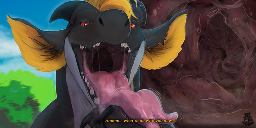 bodily_fluids cloud dialogue feral horn inside_stomach internal male outside plant saliva sky solo teeth throat tree vore nolow mythology vek dragon mythological_creature mythological_scalie scalie 2022 absurd_res hi_res