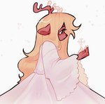 4_fingers anthro antlers blonde_hair buckteeth clothing digit_ring dress female fingers freckles hair horn jewelry long_hair ring snow snowflake solo teeth thick_hair wedding_ring white_clothing white_dress darmicy deltarune undertale_(series) noelle_holiday deer mammal new_world_deer reindeer